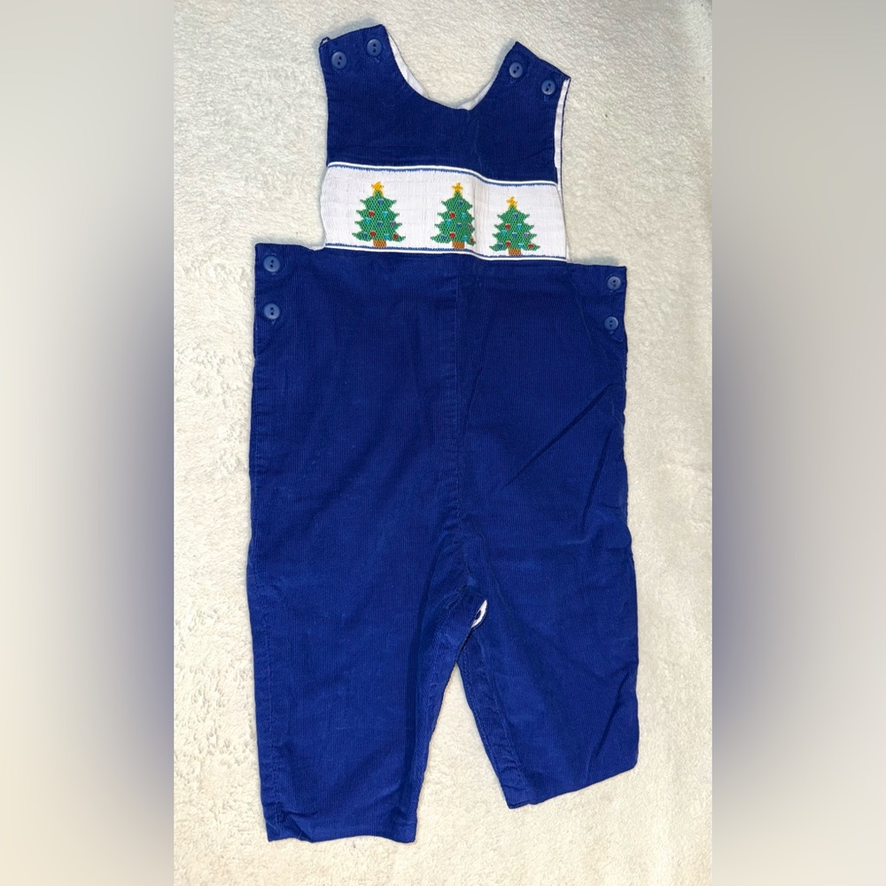 Velani Classics royal blue corduroy smocked Christmas Tree longall, size 12 mos